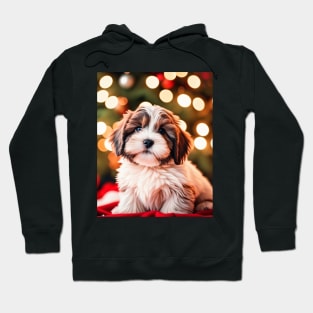 Cute Havanese Puppy Dog by Christmas Tree Hoodie